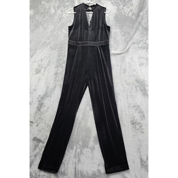 NEW Shinestar Gold Velvet Jumpsuit Women's Size L Black Lace Sleeveless Cutout - Picture 1 of 15